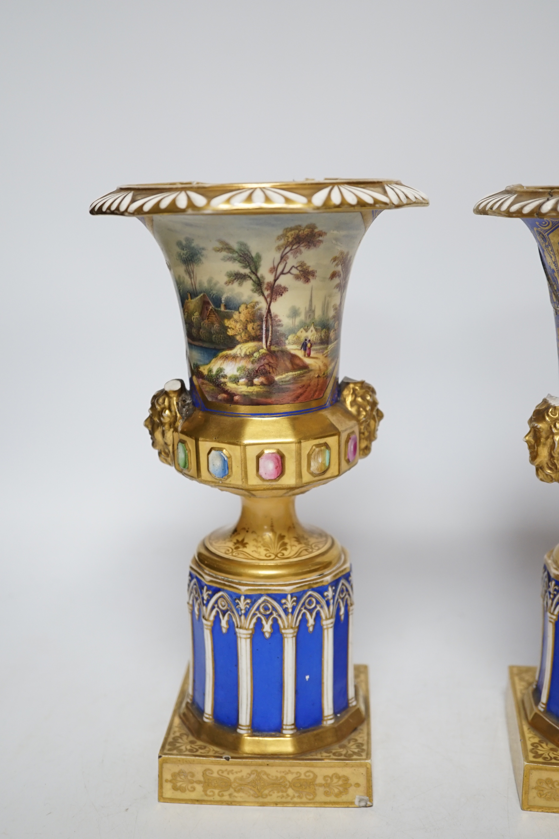 A pair of early 19th century vases - in need of restoration, 25cm